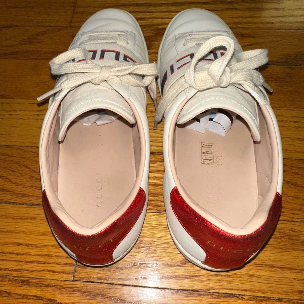 GUCCI Ace Stripe Ivory Sneakers White Red Black Leather Women’s size EU 37 - Picture 8 of 13